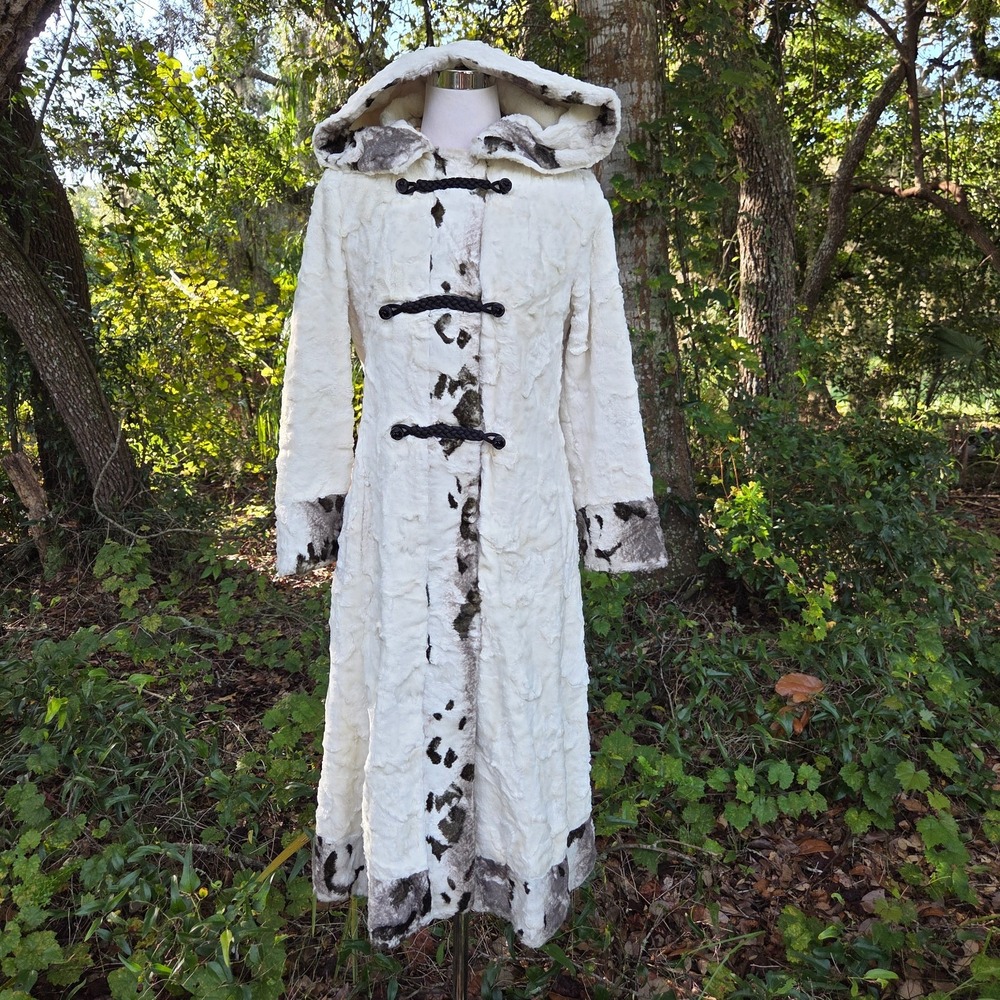 Vintage Western Boho Long Hooded Faux Fur White Coat Jacket Womens‎ Y2k XS?